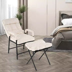 Poltrona relax in lino beige con pouf, schienale regolabile, 1 posto