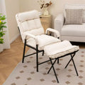 Poltrona relax in lino beige con pouf, schienale regolabile, 1 posto