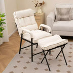 Poltrona relax in lino beige con pouf, schienale regolabile, 1 posto