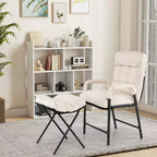 Poltrona relax in lino beige con pouf, schienale regolabile, 1 posto
