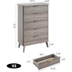 Cassettiera alta a 5 cassetti scanalati – Nero / Grigio / Naturale / Bianco, Singola