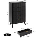 Cassettiera alta a 5 cassetti scanalati – Nero / Grigio / Naturale / Bianco, Singola