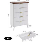 Cassettiera alta a 5 cassetti scanalati – Nero / Grigio / Naturale / Bianco, Singola