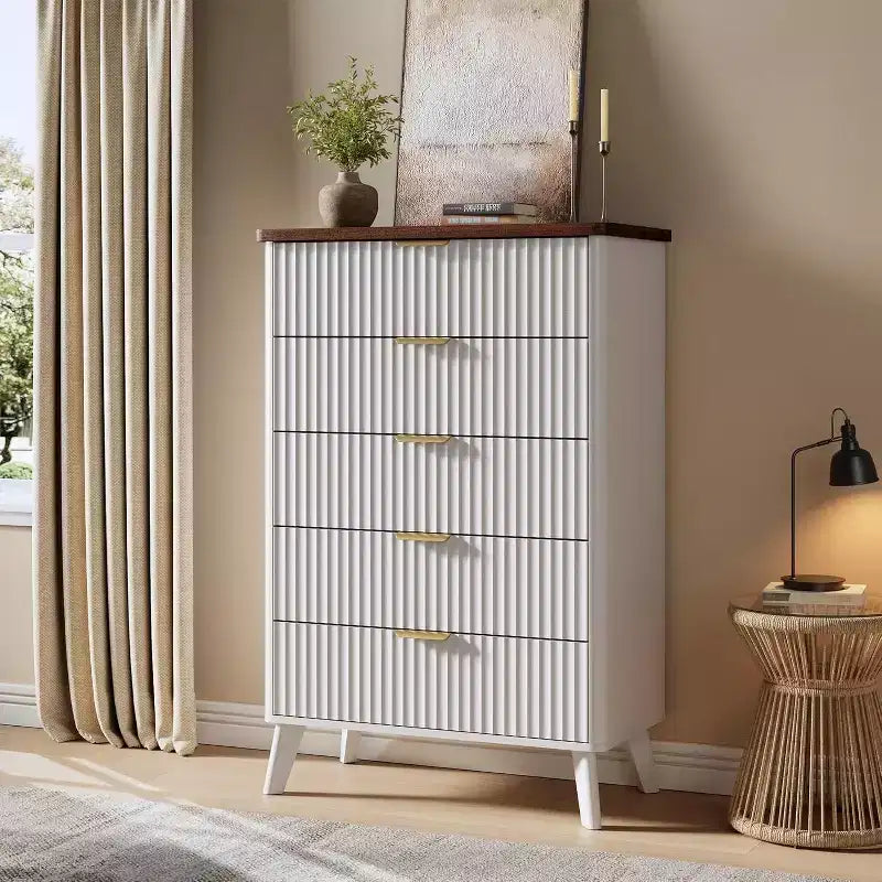 Cassettiera alta a 5 cassetti scanalati – Nero / Grigio / Naturale / Bianco, Singola