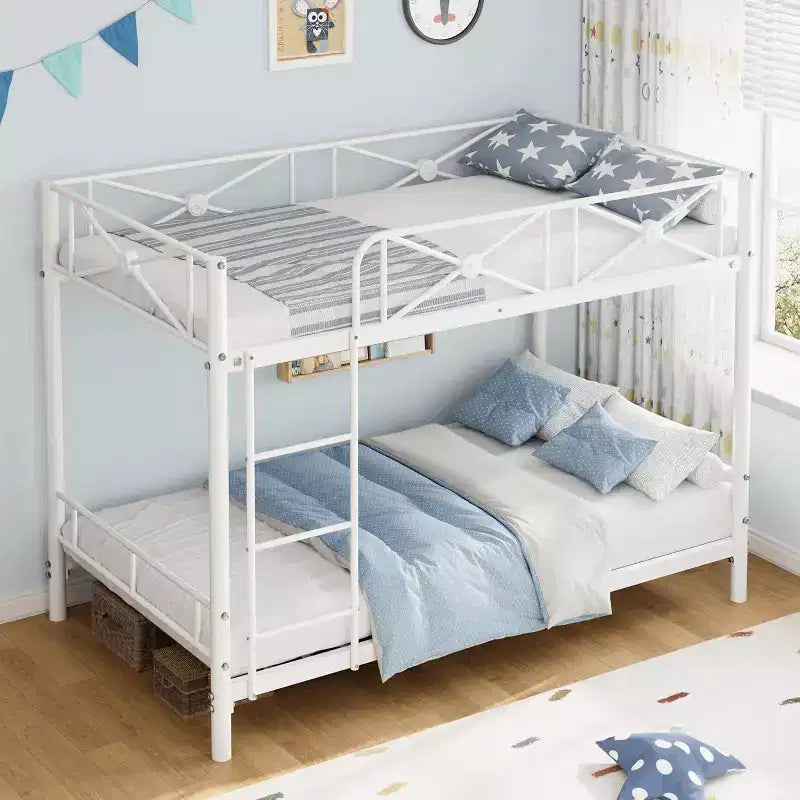 Letto a castello in metallo per 2 persone con ringhiere di sicurezza, grigio/bianco