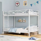 Letto a castello in metallo per 2 persone con ringhiere di sicurezza, grigio/bianco