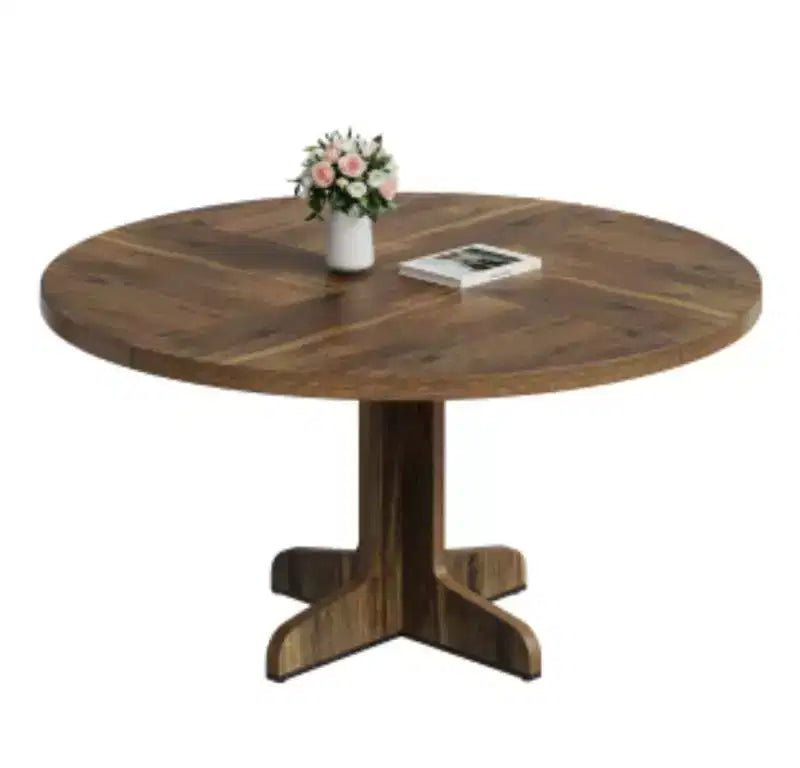 Tavolo da pranzo rotondo dorato/noce con gambe curve, 2 posti