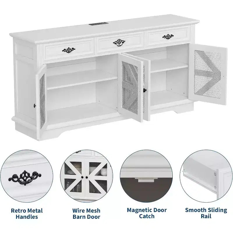 Mobile credenza buffet bianco da fattoria, 4 ante 3 cassetti, pezzo unico
