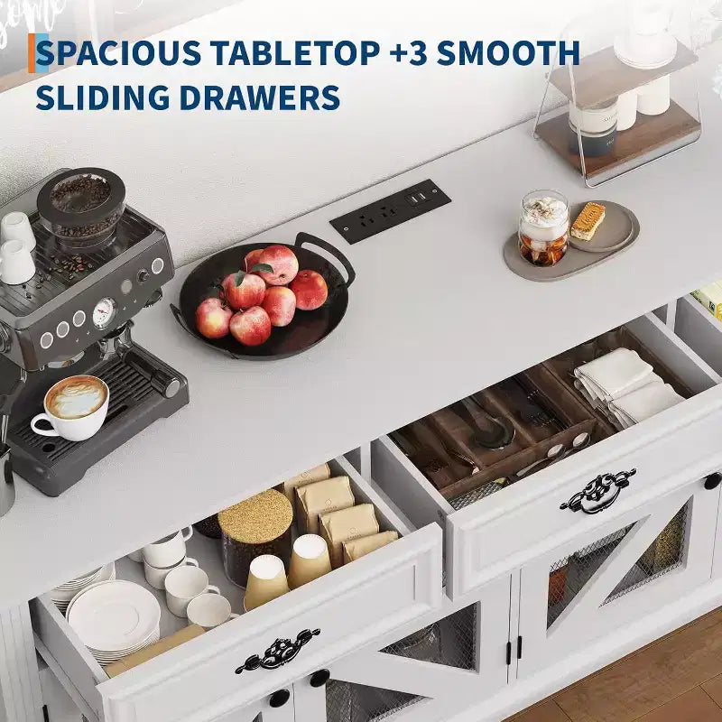 Mobile credenza buffet bianco da fattoria, 4 ante 3 cassetti, pezzo unico