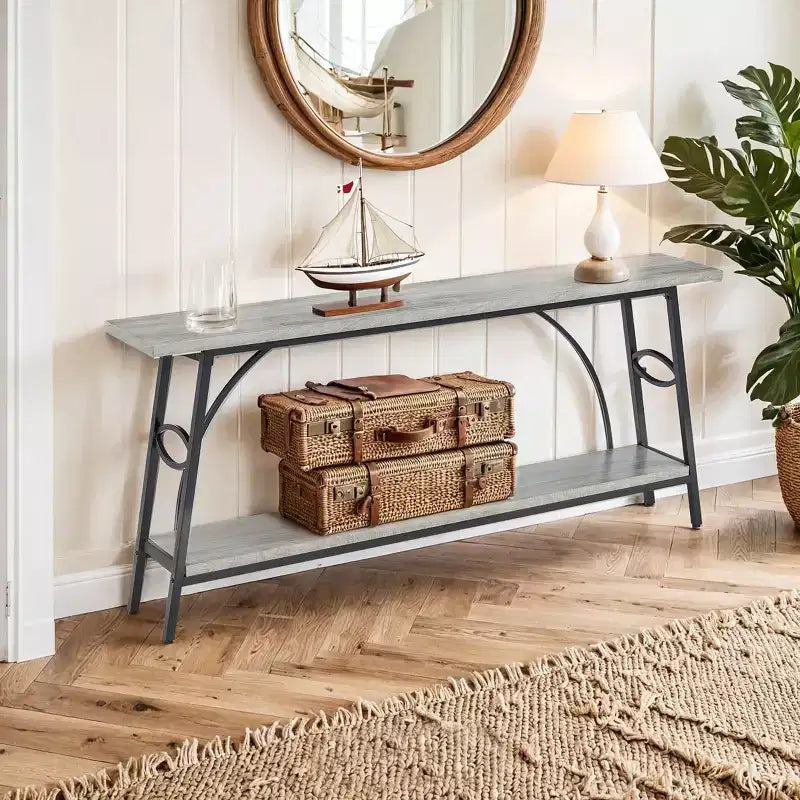 Tavolo Console ad Arco Grigio e Nero, 1 Persona, Doppio Strato