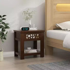 Tavolino da salotto/comodino rustico marrone naturale con cassetto e ripiano aperto, per 1