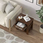Tavolino da salotto/comodino rustico marrone naturale con cassetto e ripiano aperto, per 1