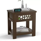 Tavolino da salotto/comodino rustico marrone naturale con cassetto e ripiano aperto, per 1