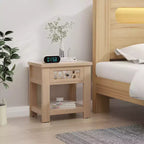 Tavolino da salotto/comodino rustico marrone naturale con cassetto e ripiano aperto, per 1