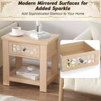 Tavolino da salotto/comodino rustico marrone naturale con cassetto e ripiano aperto, per 1