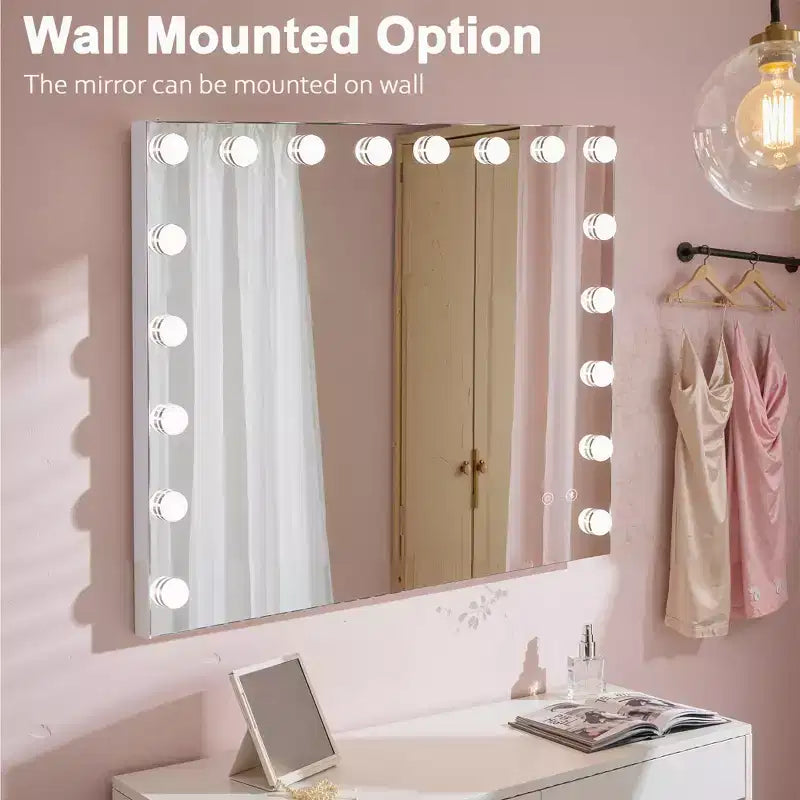 Specchio da bagno singolo moderno nero con luci a LED, altoparlante e porta USB