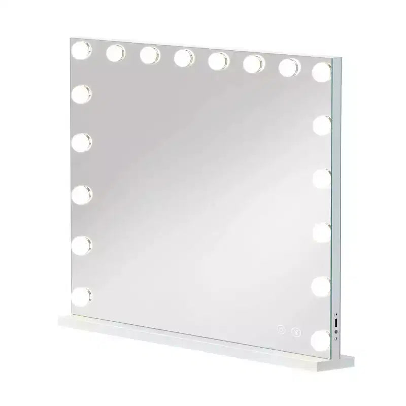 Specchio da bagno singolo moderno nero con luci a LED, altoparlante e porta USB