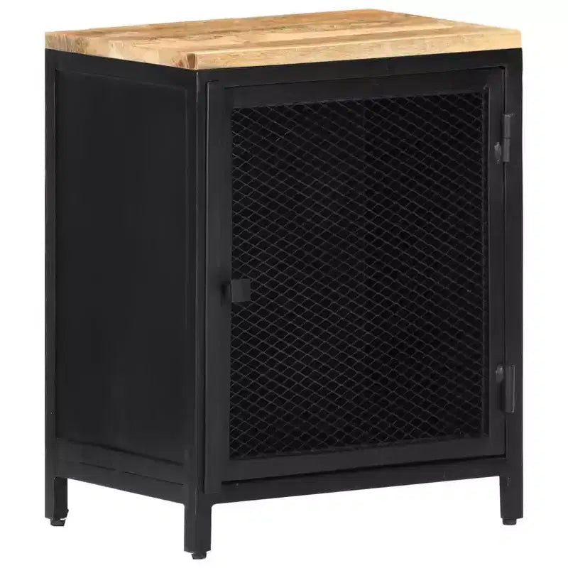 Comodino in legno di mango nero e naturale con anta a rete – 1 persona
