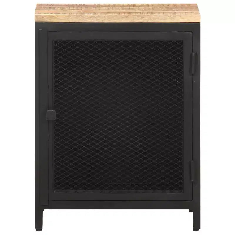 Comodino in legno di mango nero e naturale con anta a rete – 1 persona