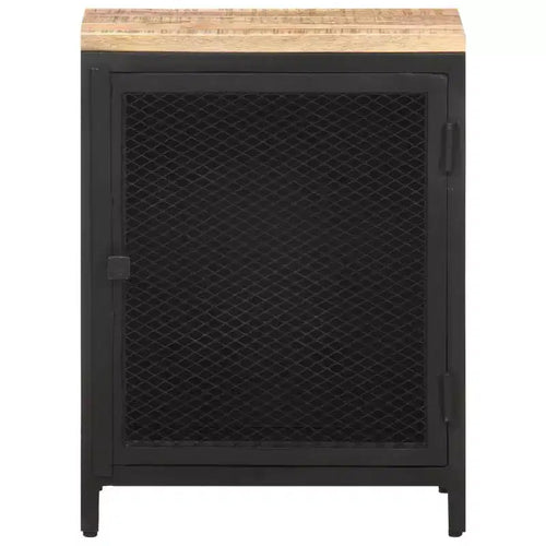 Comodino in legno di mango nero e naturale con anta a rete – 1 persona