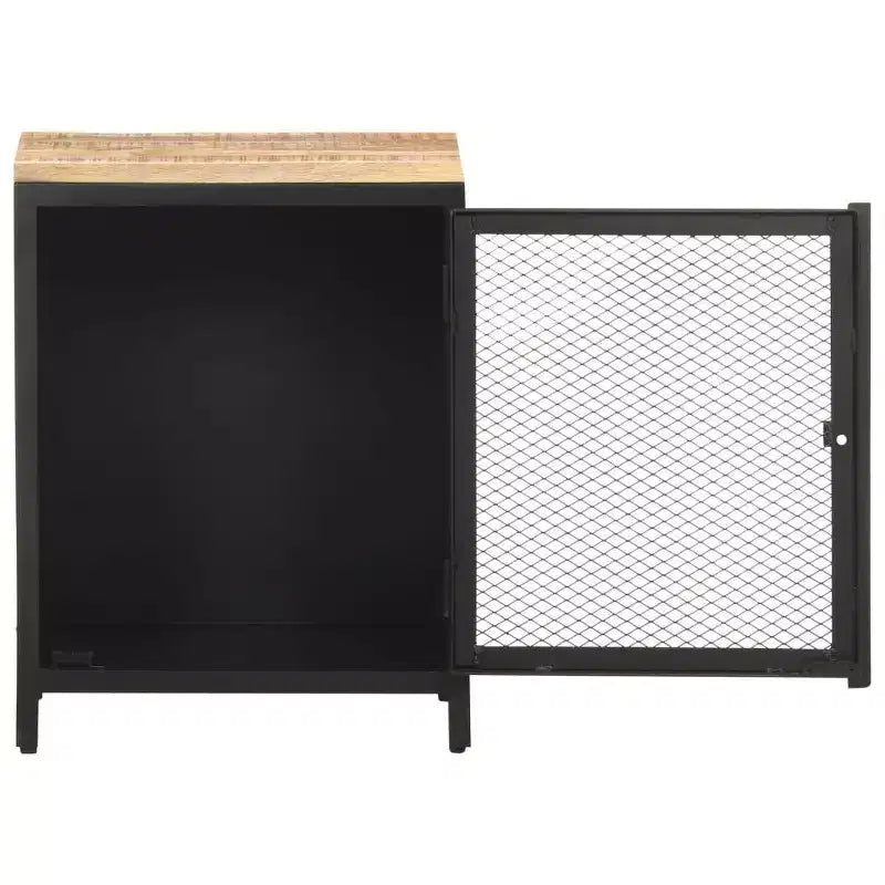 Comodino in legno di mango nero e naturale con anta a rete – 1 persona