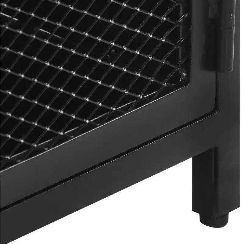 Comodino in legno di mango nero e naturale con anta a rete – 1 persona