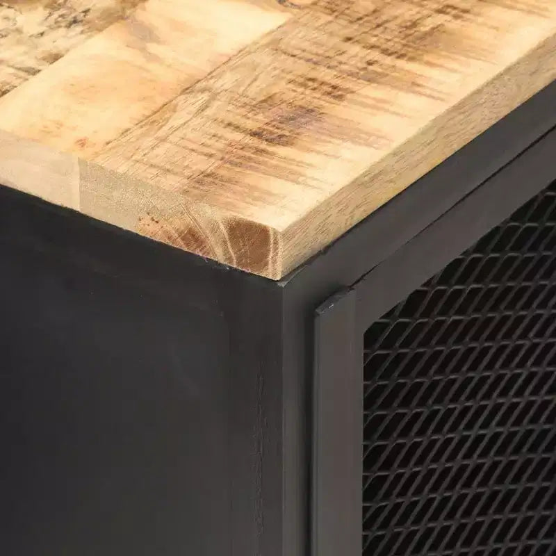 Comodino in legno di mango nero e naturale con anta a rete – 1 persona