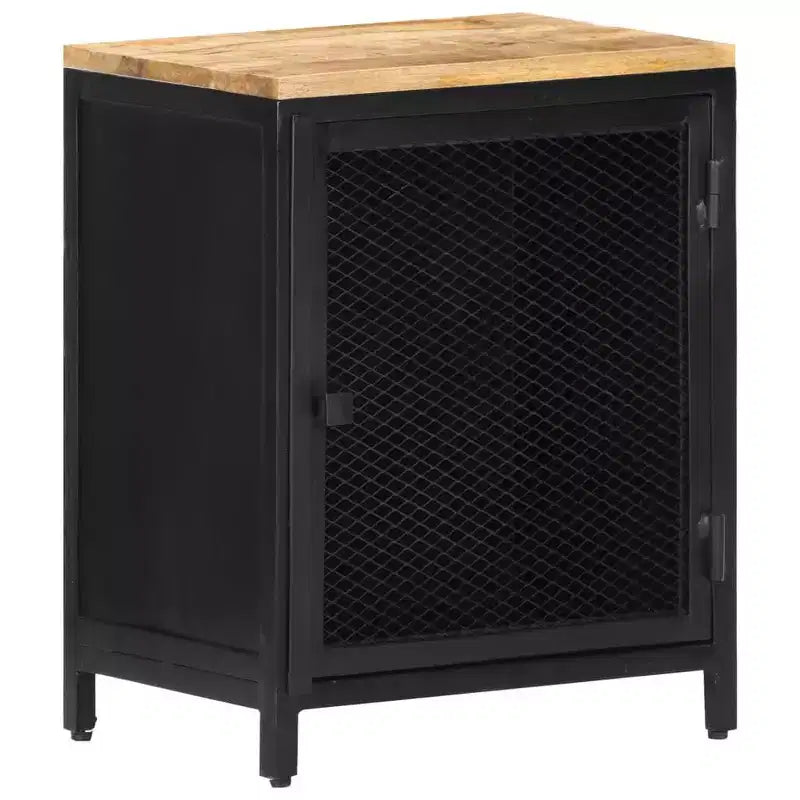Comodino in legno di mango nero e naturale con anta a rete – 1 persona