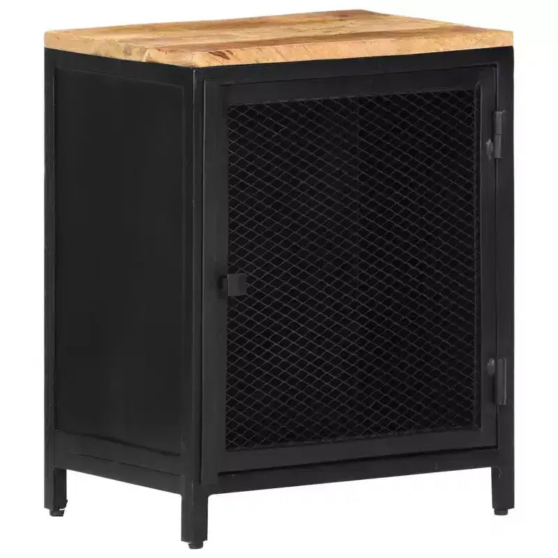 Comodino in legno di mango nero e naturale con anta a rete – 1 persona