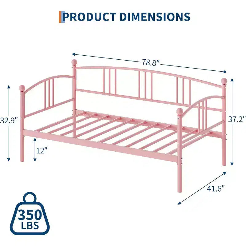 Struttura divano letto singolo in metallo viola/rosa, per 1 persona, con doghe in acciaio, vano contenitore sotto il letto, senza letto estraibile