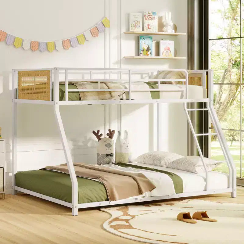 Letto a castello in metallo bianco/nero, piazza e mezza superiore e piazza e mezza inferiore, per 2 persone