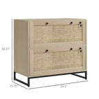 Mobile schedario con serratura a 2 cassetti, design Boho, colore nero/legno naturale/bianco