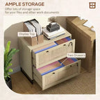 Mobile schedario con serratura a 2 cassetti, design Boho, colore nero/legno naturale/bianco