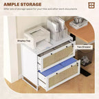 Mobile schedario con serratura a 2 cassetti, design Boho, colore nero/legno naturale/bianco