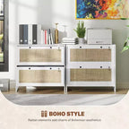 Mobile schedario con serratura a 2 cassetti, design Boho, colore nero/legno naturale/bianco