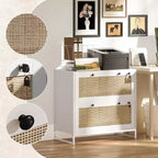 Mobile schedario con serratura a 2 cassetti, design Boho, colore nero/legno naturale/bianco