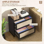 Mobile schedario con serratura a 2 cassetti, design Boho, colore nero/legno naturale/bianco