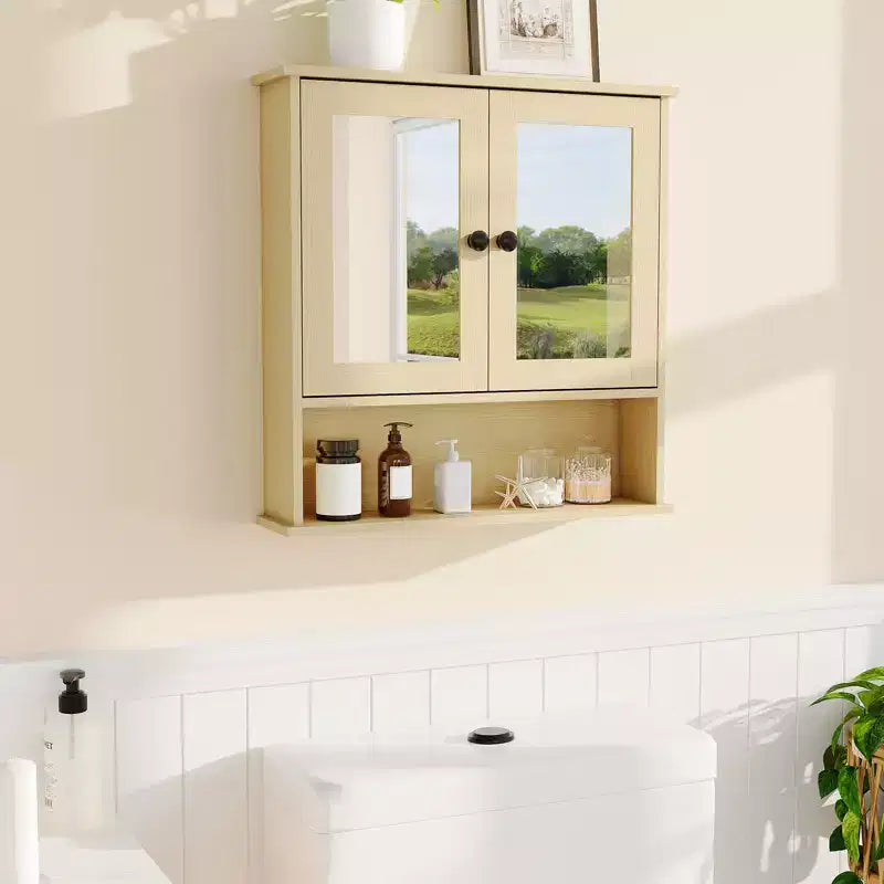 Armadietto pensile per WC, montabile a parete, a 2 ripiani e 2 ante, singolo, colore verde/quercia/bianco