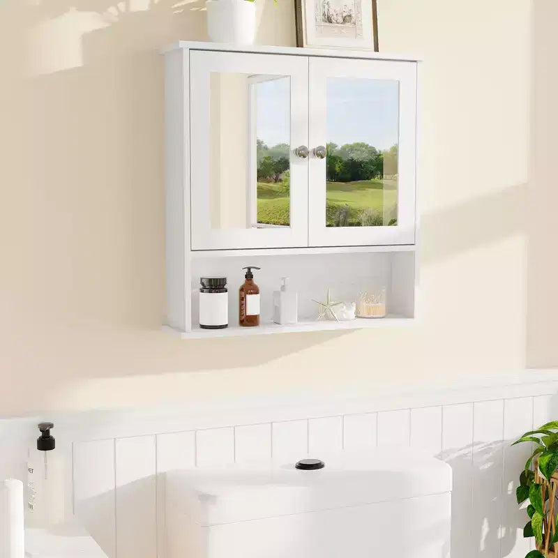 Armadietto pensile per WC, montabile a parete, a 2 ripiani e 2 ante, singolo, colore verde/quercia/bianco