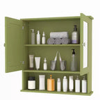 Armadietto pensile per WC, montabile a parete, a 2 ripiani e 2 ante, singolo, colore verde/quercia/bianco