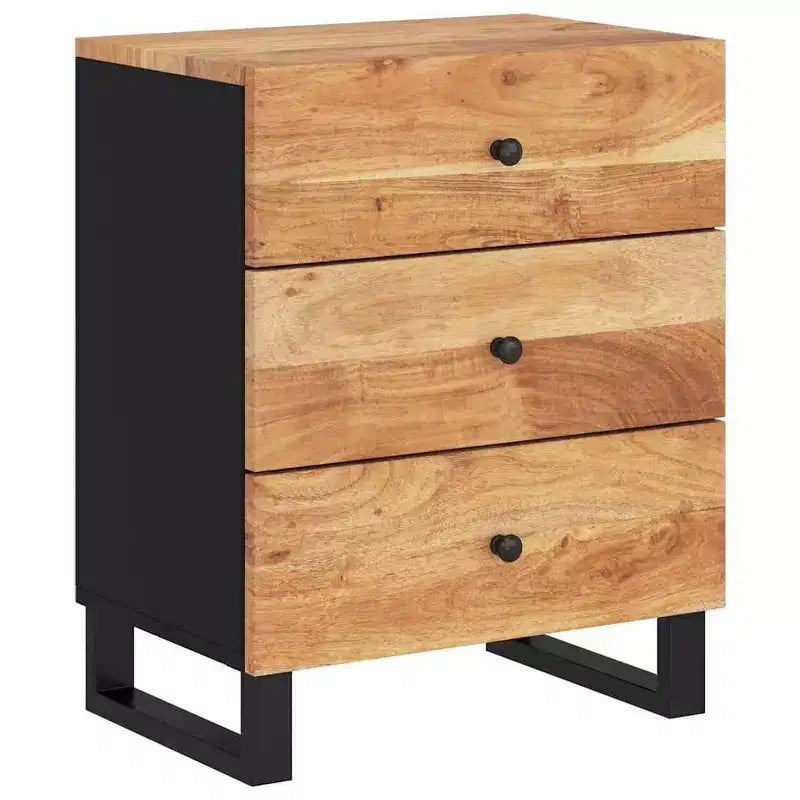 Comodino industriale marrone / legno chiaro / multicolore con 3 cassetti, singolo