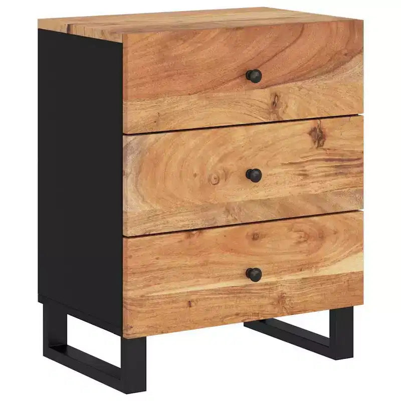 Comodino industriale marrone / legno chiaro / multicolore con 3 cassetti, singolo