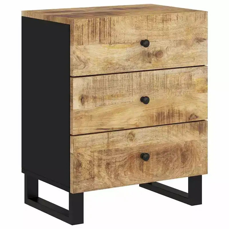 Comodino industriale marrone / legno chiaro / multicolore con 3 cassetti, singolo