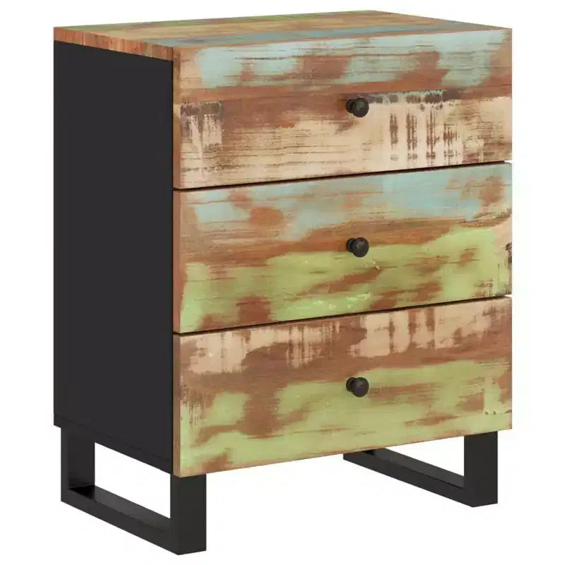 Comodino industriale marrone / legno chiaro / multicolore con 3 cassetti, singolo