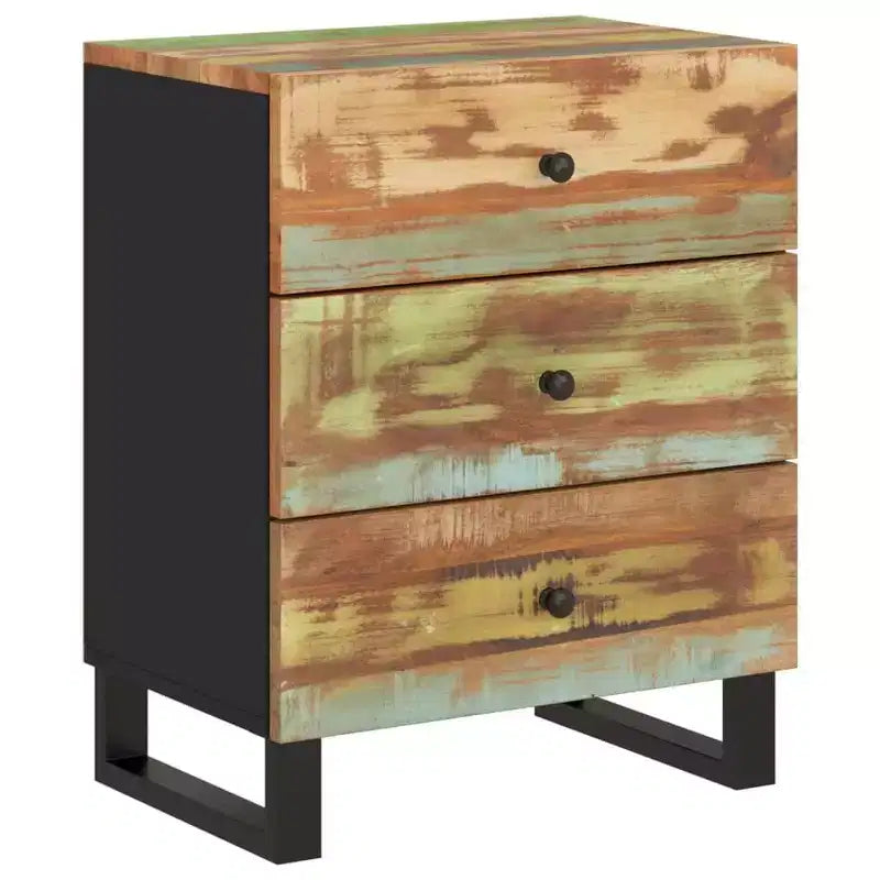 Comodino industriale marrone / legno chiaro / multicolore con 3 cassetti, singolo