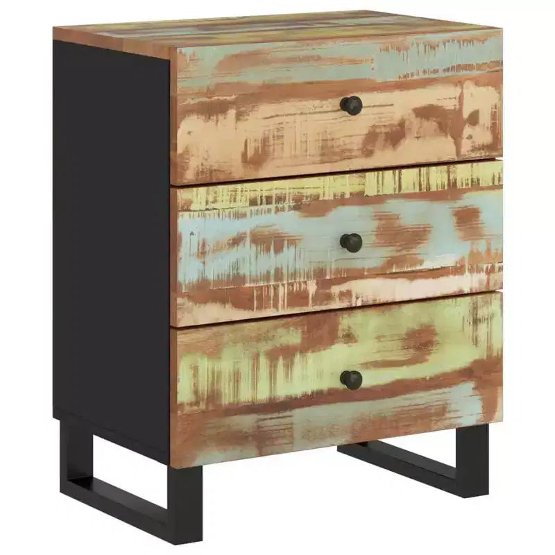 Comodino industriale marrone / legno chiaro / multicolore con 3 cassetti, singolo