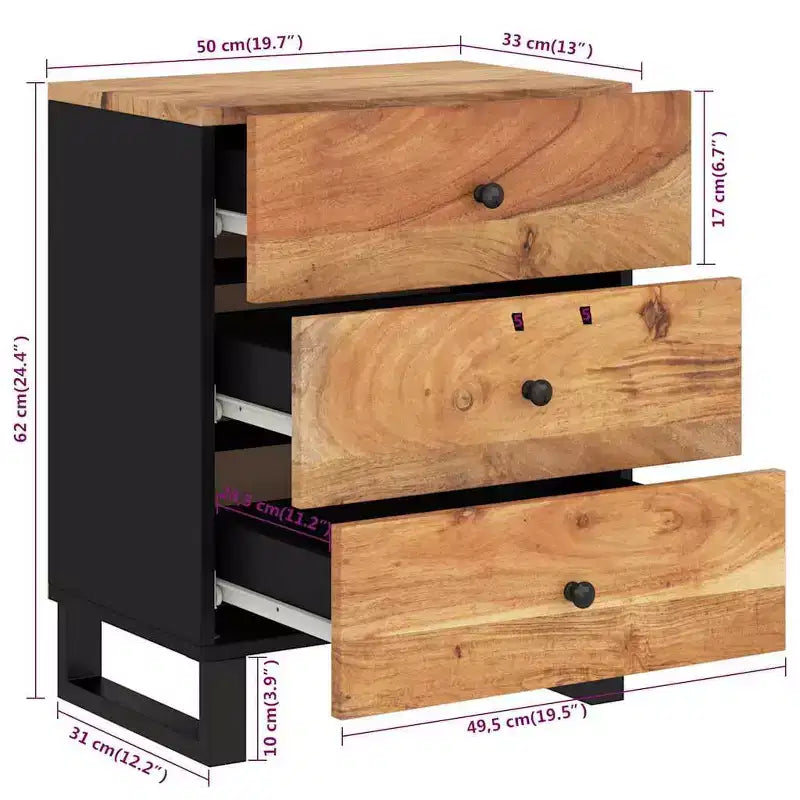 Comodino industriale marrone / legno chiaro / multicolore con 3 cassetti, singolo