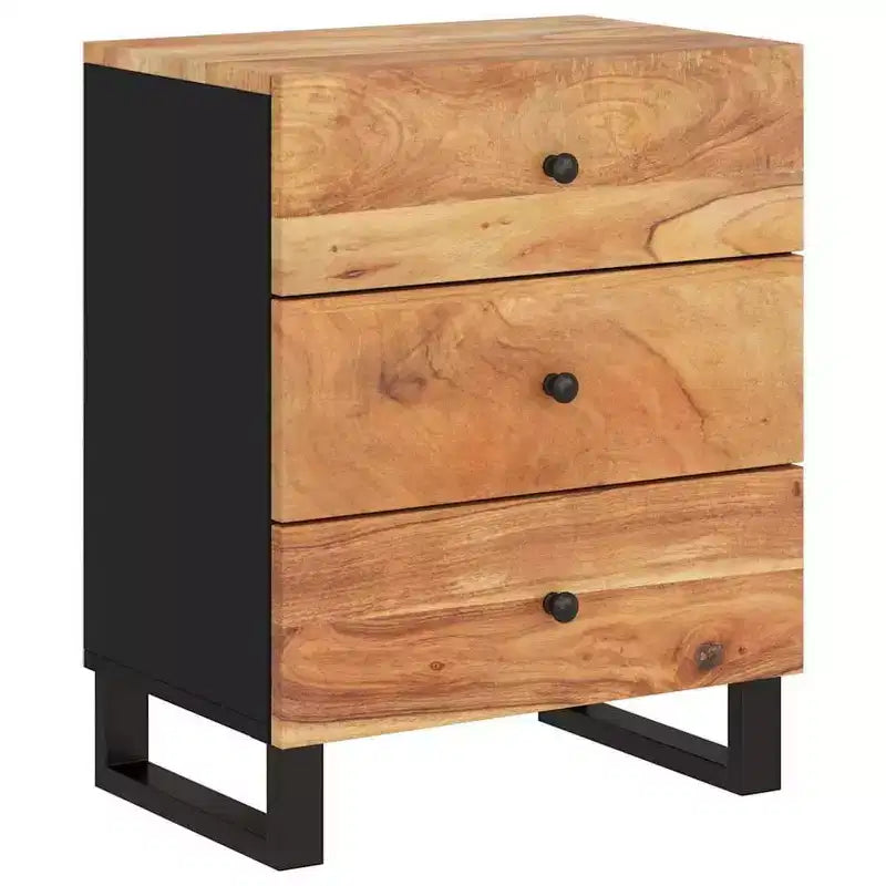 Comodino industriale marrone / legno chiaro / multicolore con 3 cassetti, singolo