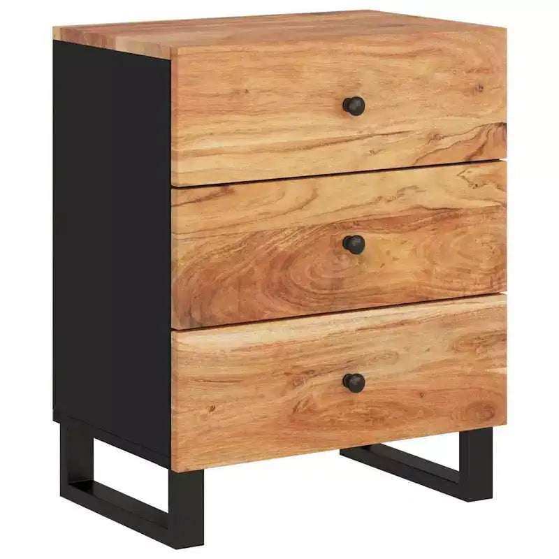 Comodino industriale marrone / legno chiaro / multicolore con 3 cassetti, singolo