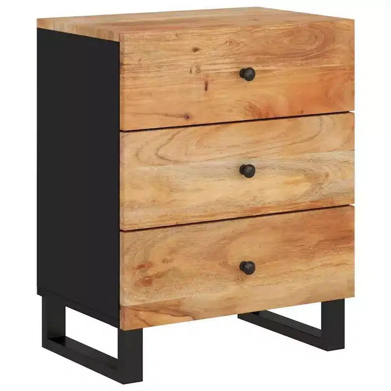 Comodino industriale marrone / legno chiaro / multicolore con 3 cassetti, singolo